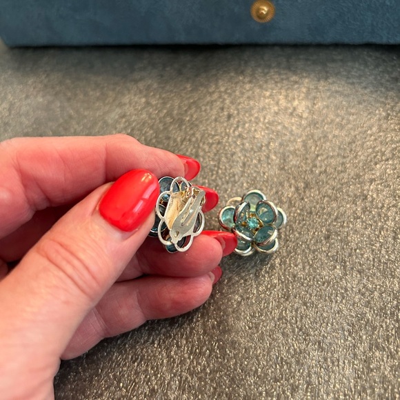 Elegant Silver and Blue Floral Earrings - Picture 2 of 5